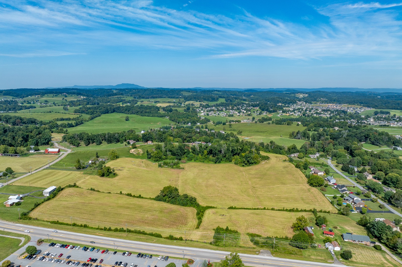 Wide view of the property and the surrounding valley
